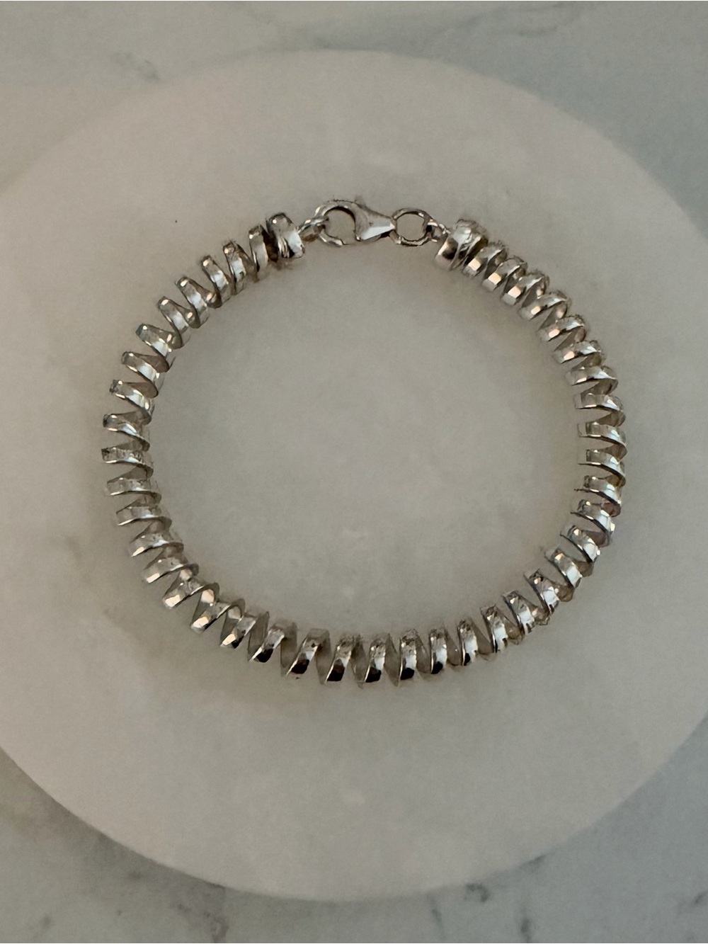 Custom Spiral Slinky Fusilli Coil Bracelet. White Gold Plated. Size 6.25”. New!